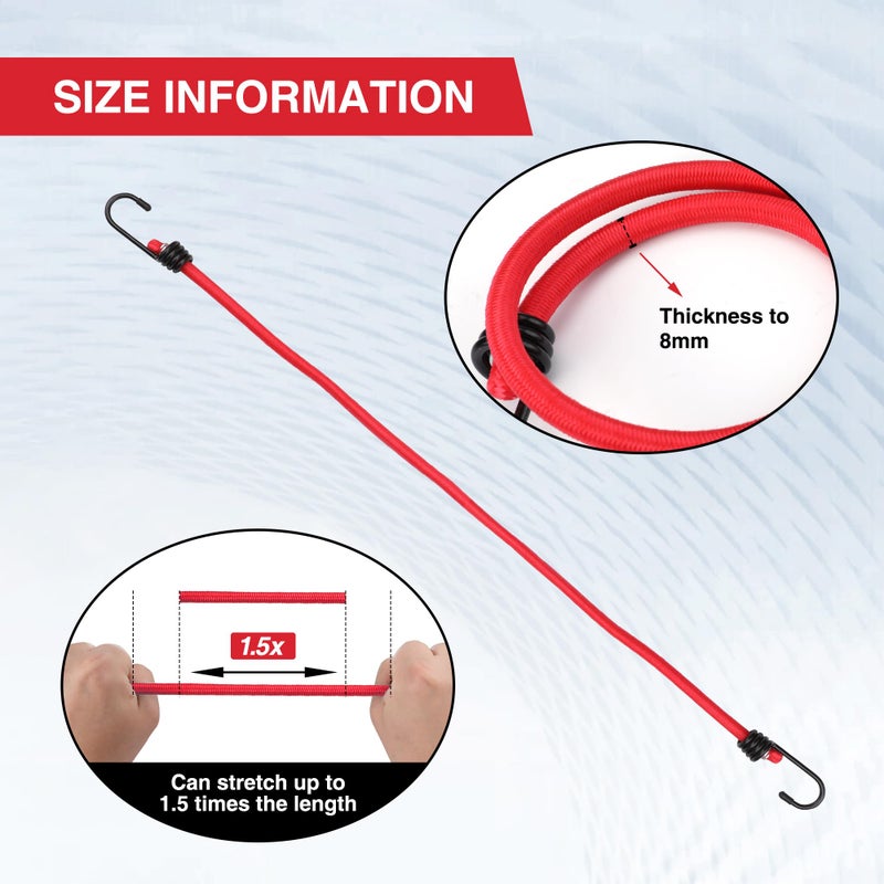 ووركبرو حبال مطاطية شديدة التحمل من WORKPRO للاستخدام الخارجي - 22 قطعة من الحبال المطاطية مع خطافات في علبة تخزين، تتضمن أطوالًا مختلفة: 10 بوصات، 18 بوصة، 24 بوصة، 30 بوصة، 36 بوصة، 48 بوصة، مع خطافات معدنية. - Image 3